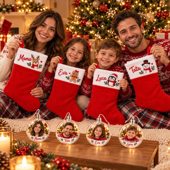 Set personalizat — Ciorăpeii familiei și globuri cu fotografii - Atelier Magic