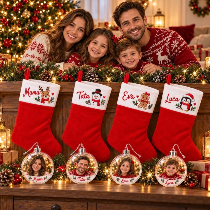 Set personalizat — Ciorăpeii familiei și globuri cu fotografii - Atelier Magic