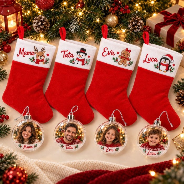 Set personalizat — Ciorăpeii familiei și globuri cu fotografii - Atelier Magic