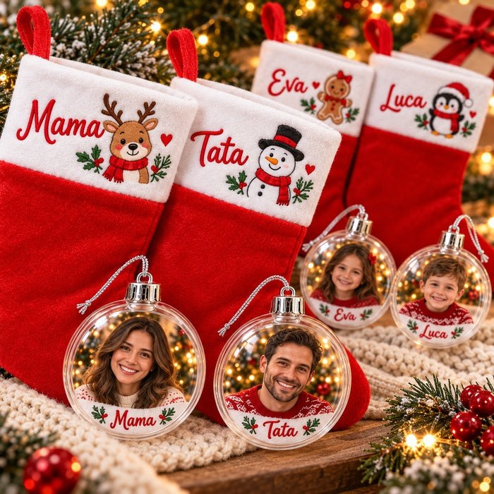 Set personalizat — Ciorăpeii familiei și globuri cu fotografii - Atelier Magic