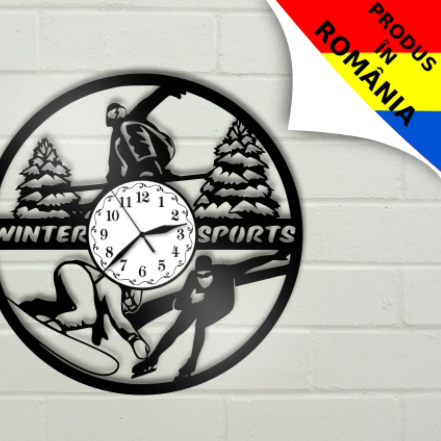 Ceas cadou cu sporturi de iarna schi, snowboard, patinaj - Cadouri Personalizate