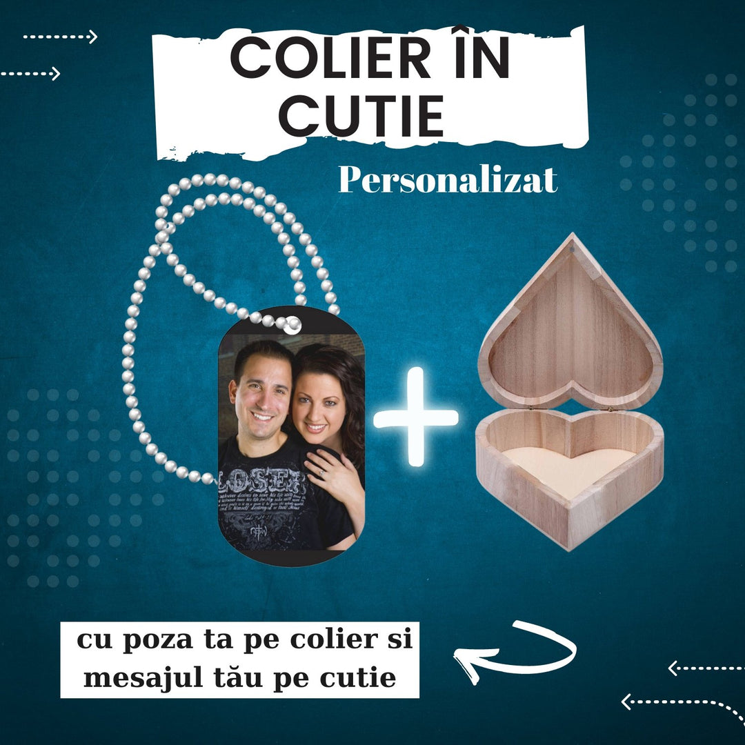 Colier personalizat + cutie lemn gravată - Cadouri Personalizate