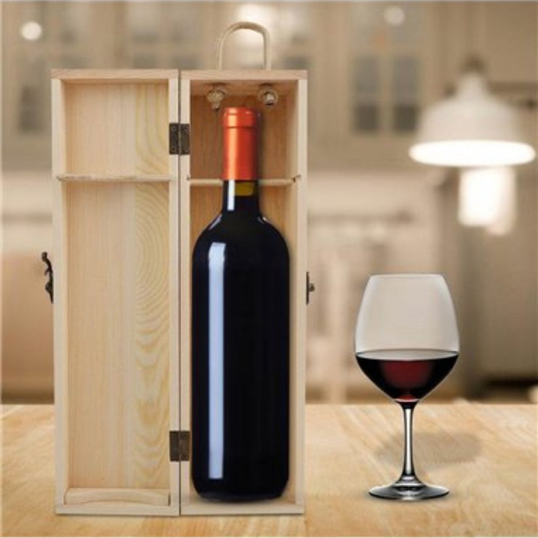 Cutie de lemn pentru vin cu mâner personalizată - Cadouri Personalizate
