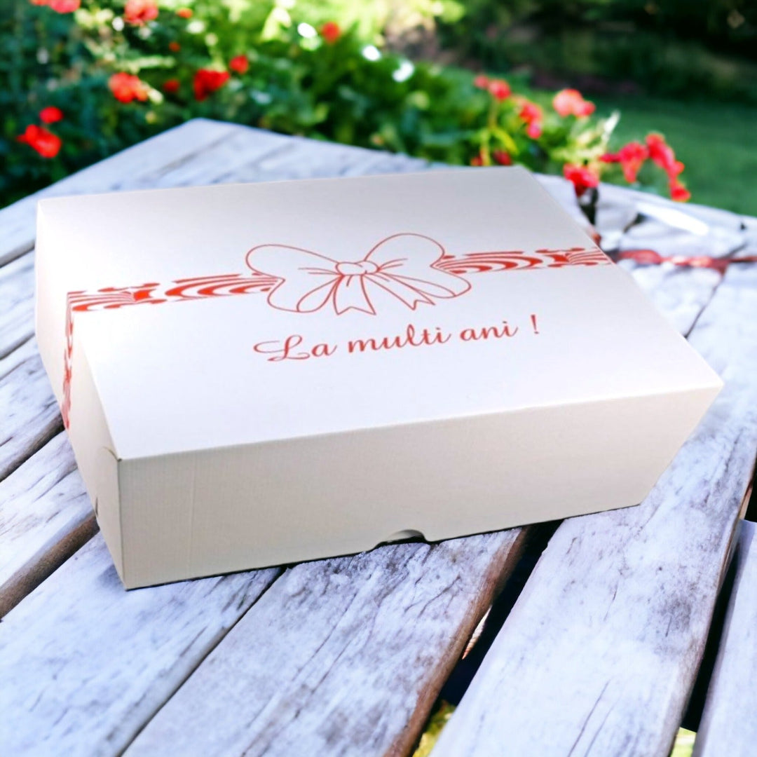 Cutii tort imprimeu "La multi ani" 33x33x30 cm - 25 buc - Cadouri Personalizate