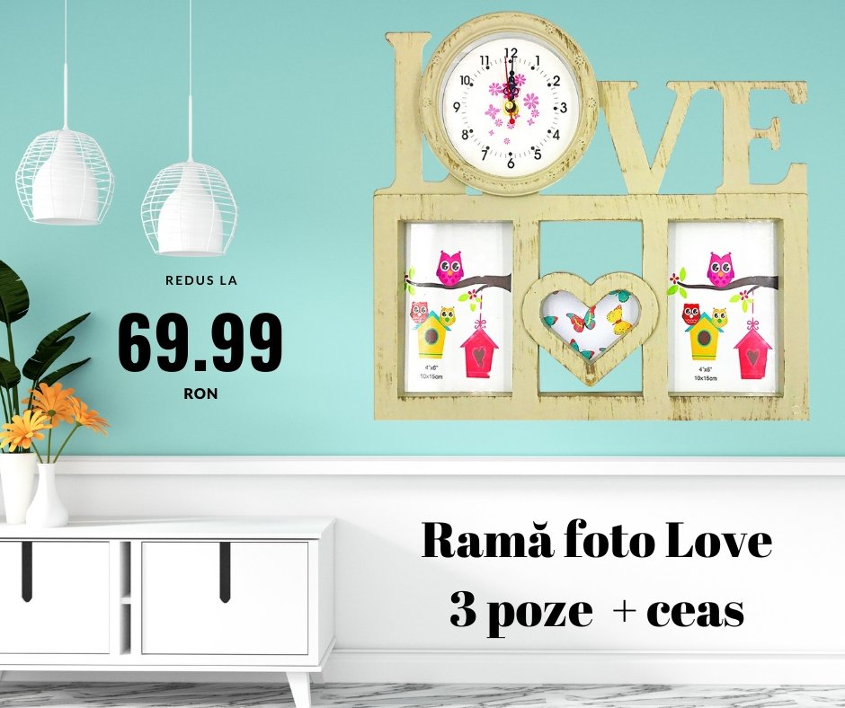 Rama foto ceas LOVE 3 poze - Cadouri Personalizate
