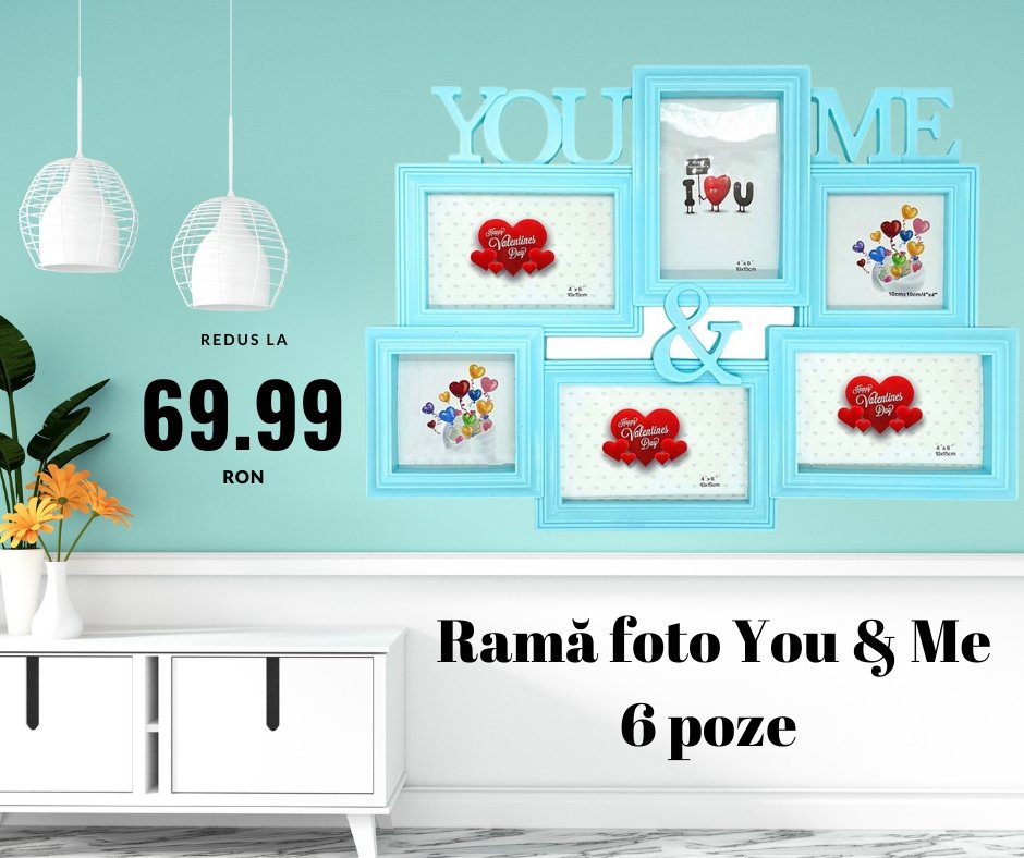 Rama foto colaj bleu YOU & ME 6 poze - Cadouri Personalizate