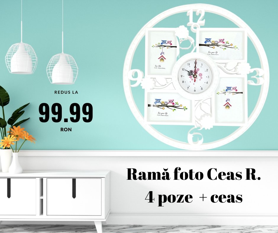 Rama foto colaj ceas Rotund 4 poze - Cadouri Personalizate