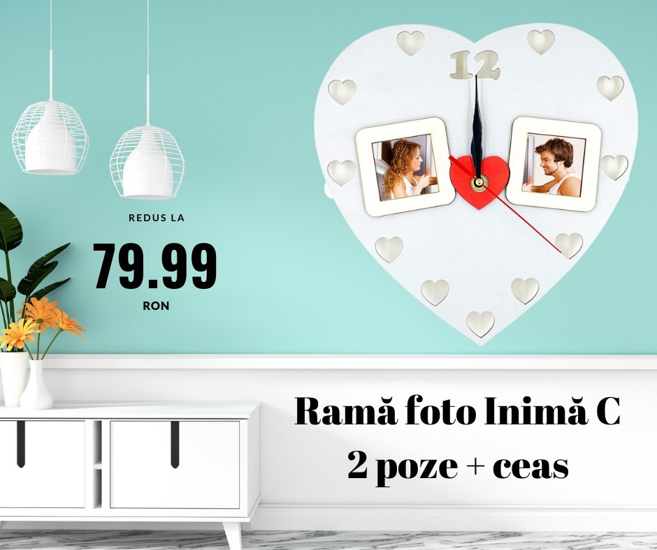 Rama foto lemn - ceas INIMA 2 poze - Cadouri Personalizate