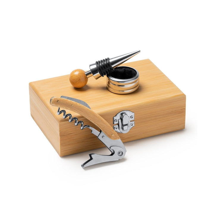 Set accesorii pentru vin în cutie de lemn personalizat - Cadouri Personalizate