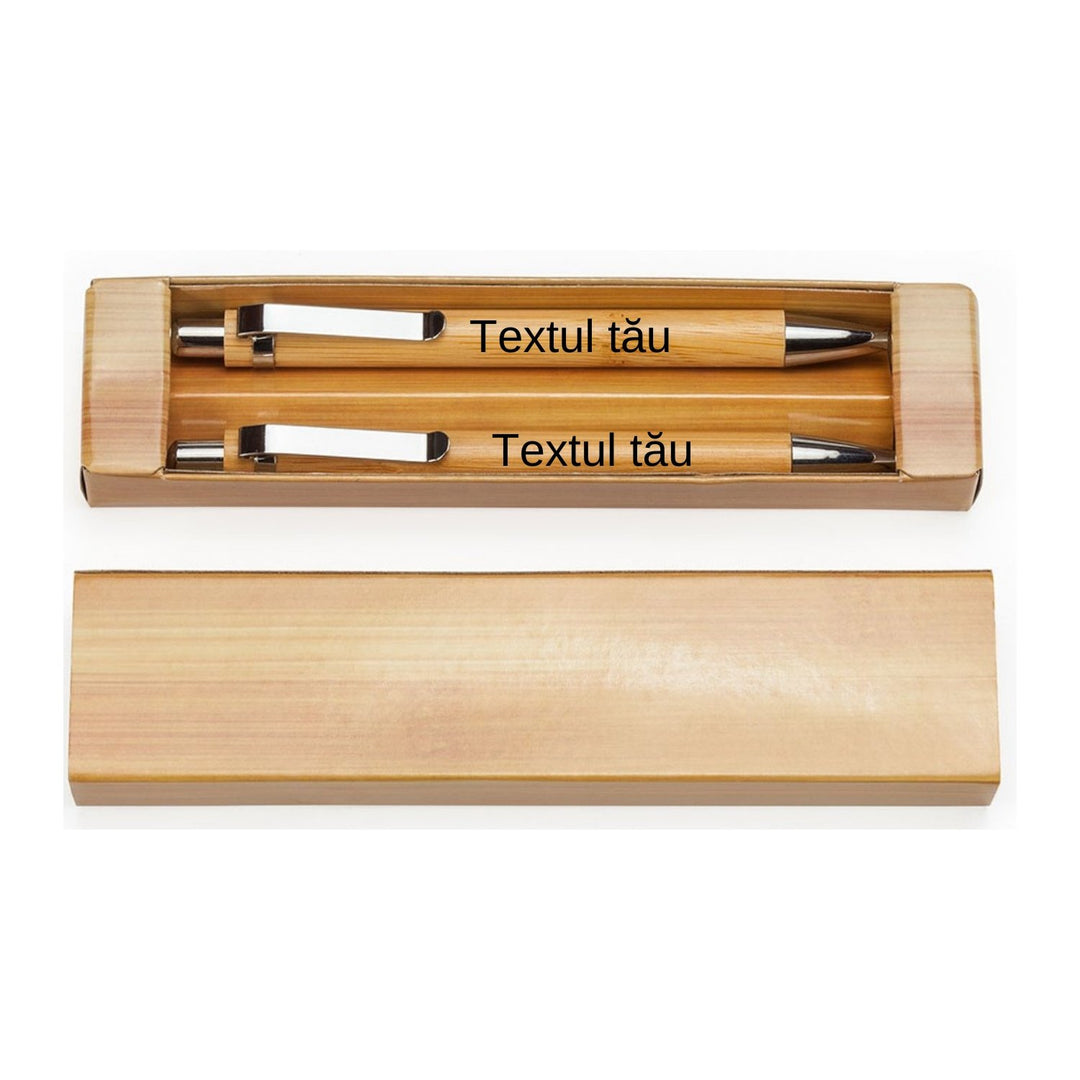 Set pix și creion din bambus Personalizat - Cadouri Personalizate